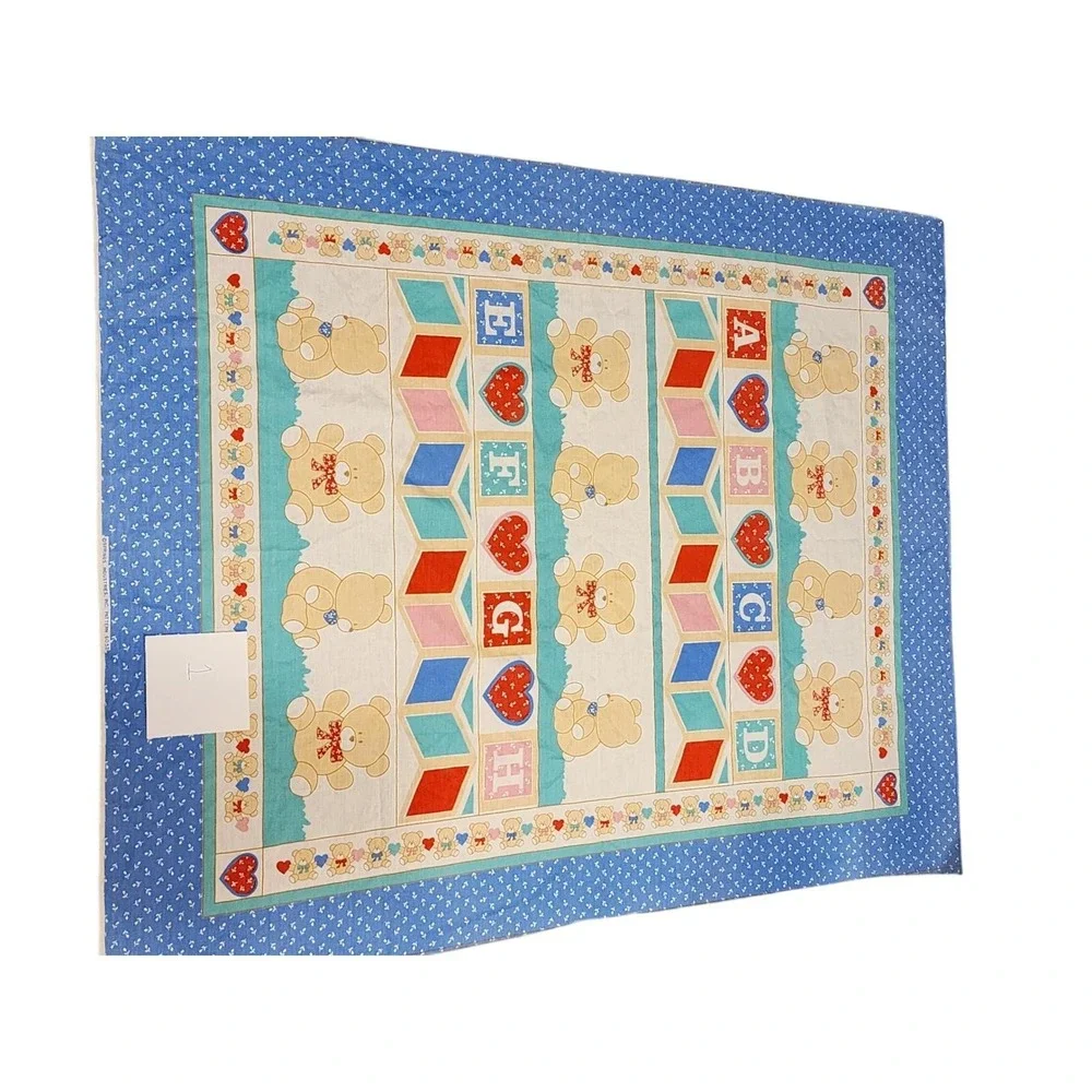 Vintage Teddy Bear ABC Blocks Hearts‎ Baby Thin Blanket Nursery Decor #1